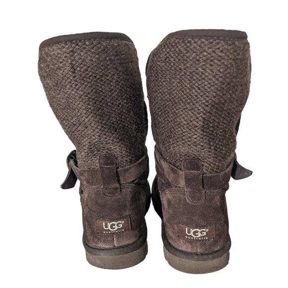 UGG Dark Chocolate Brown Nyla Wool Knit Suede Buckle Winter Shearling Boots Sz 6 - Picture 3 of 8